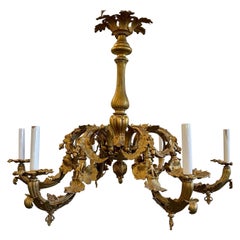 Antique 18th century 6 light gold iron chandelier 