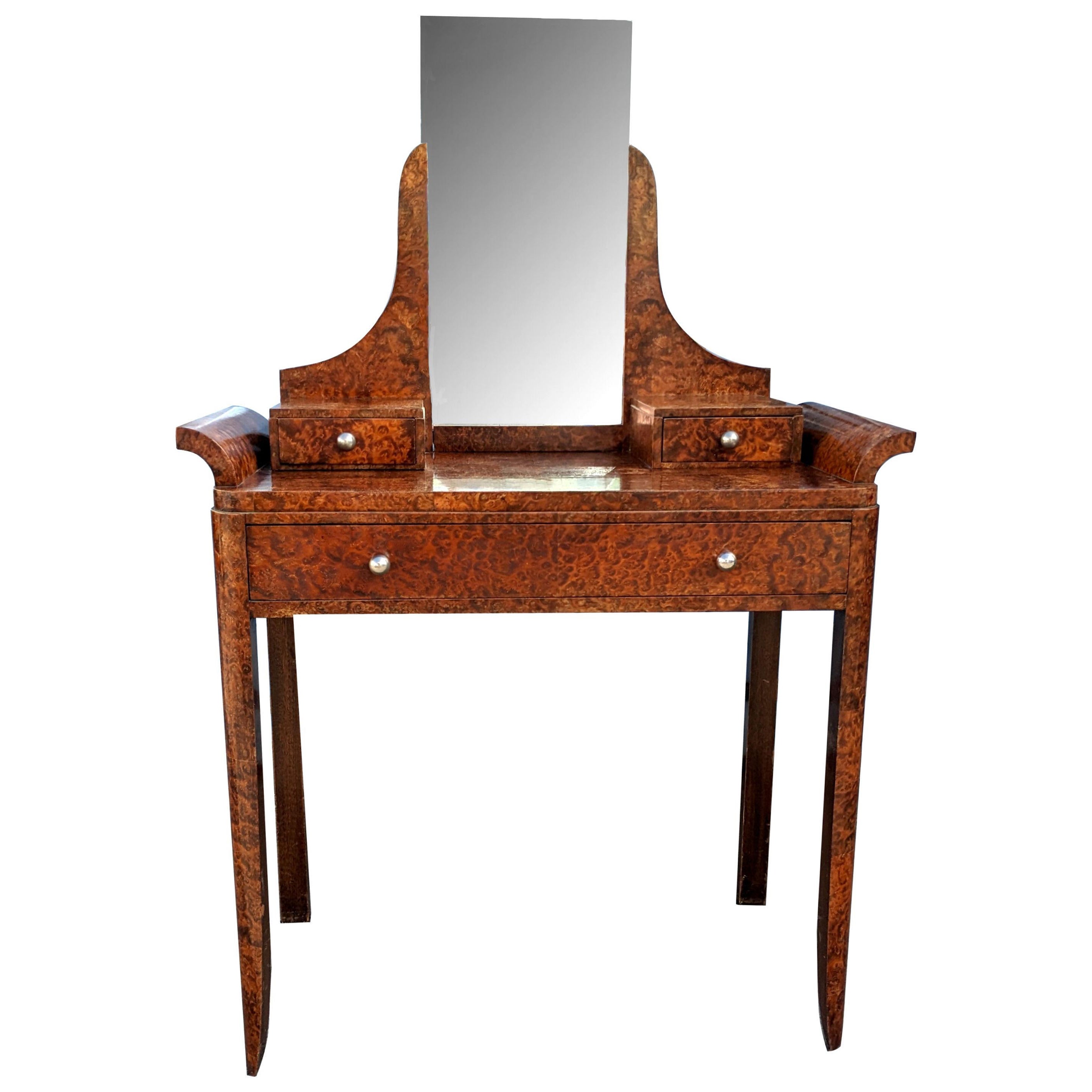 Art Deco Ladies Walnut Dressing Table Vanity, French, c1930 For Sale