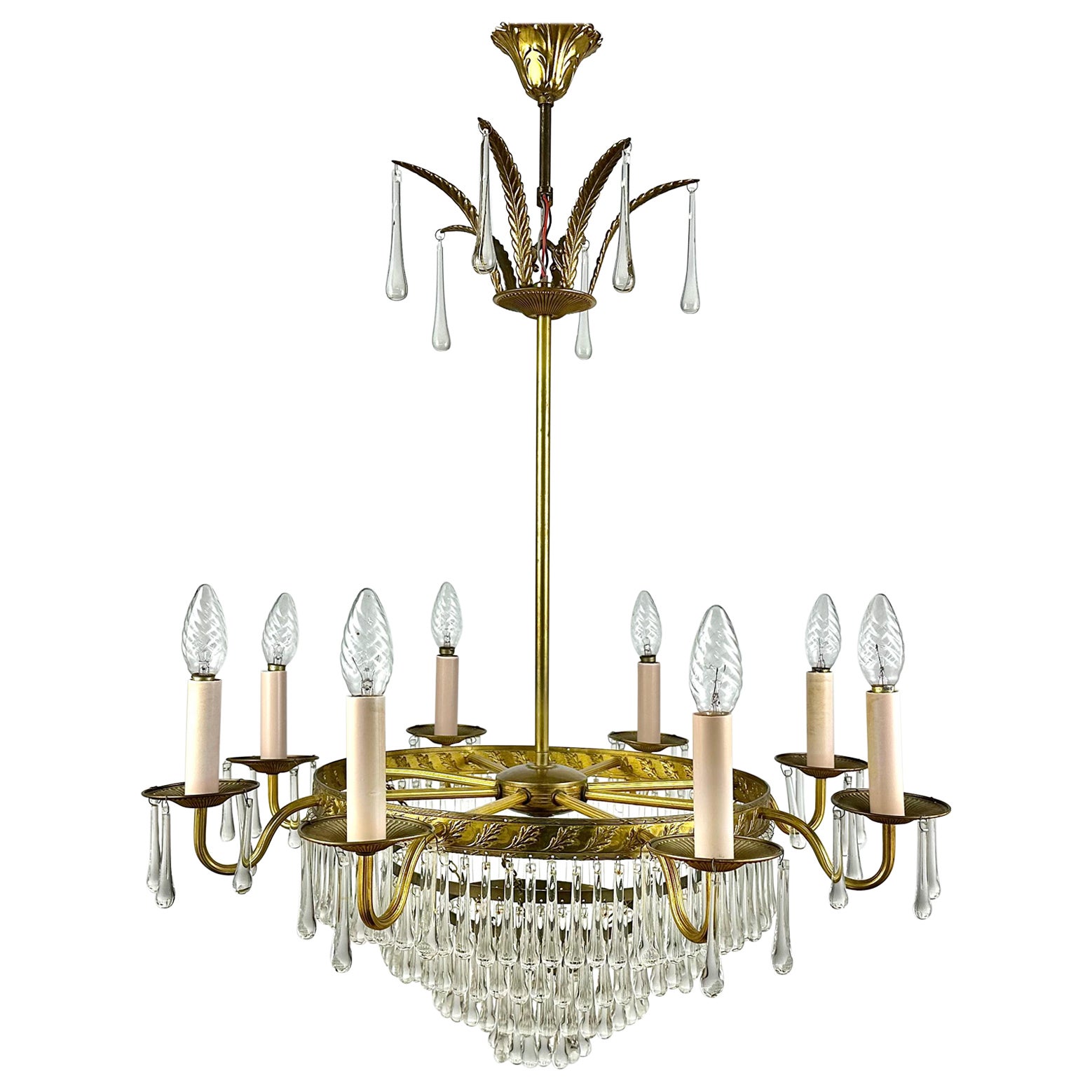 Vintage Cascading Crystal And Brass Chandelier France 1960s For Sale