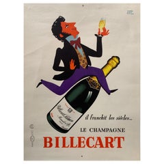 Affiche originale de champagne « Le Champagne BILLECART » par H. Morvan, vers 1950