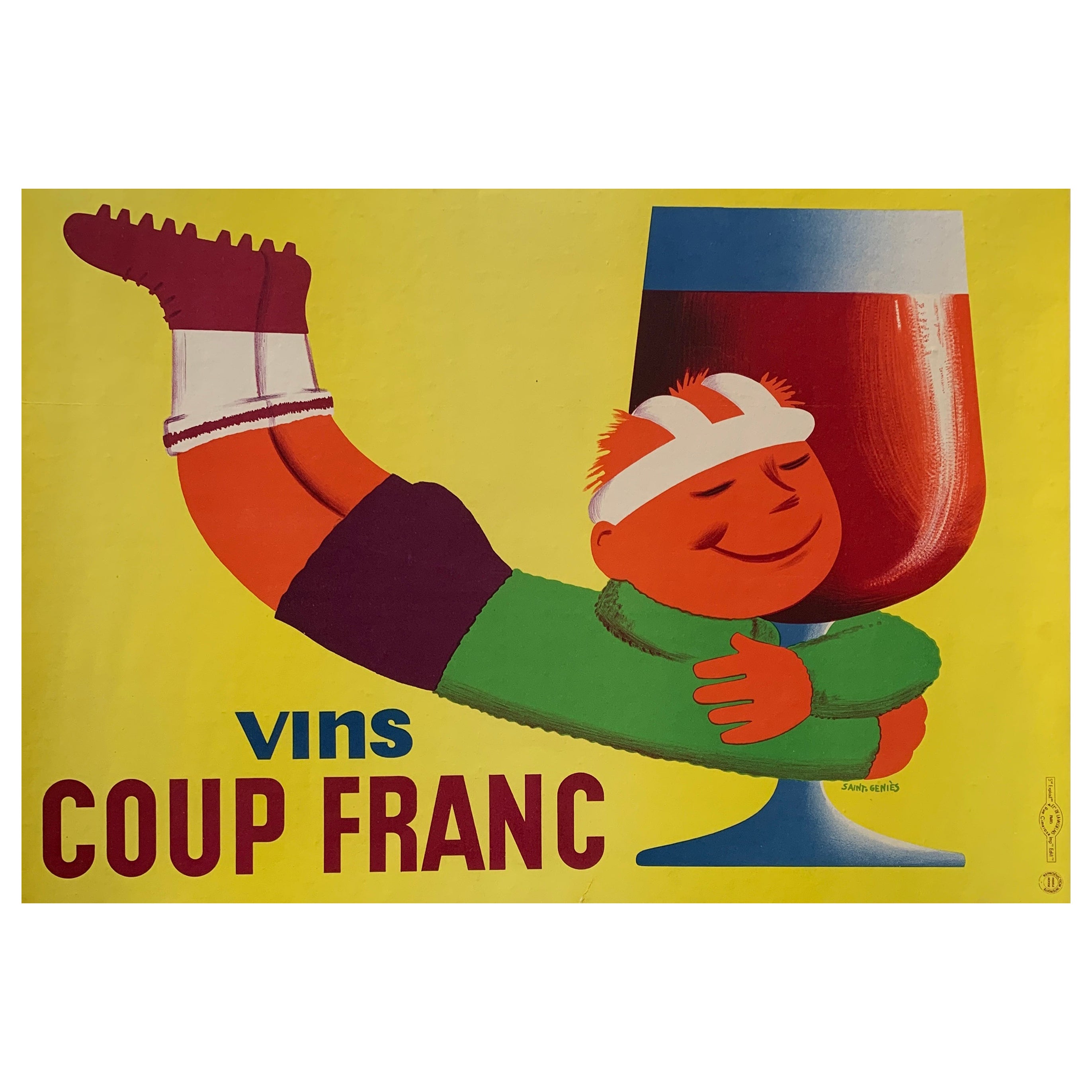 'Vins Coup Franc' Original Vintage Wine Poster by Saint Genies, C. 1950 For Sale