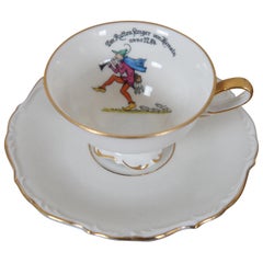 German Bavaria Handgemalt Porcelain Pied Piper Hamelin Tea Cup & Saucer