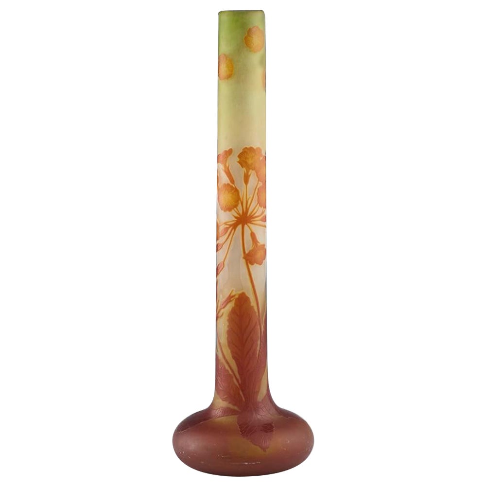 Tall Emile Galle Floral Cameo Glass Vase c1910 For Sale