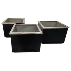Vintage 1960s-70s black enamel and chrome metal cubic planters, manner of Willy Rizzo