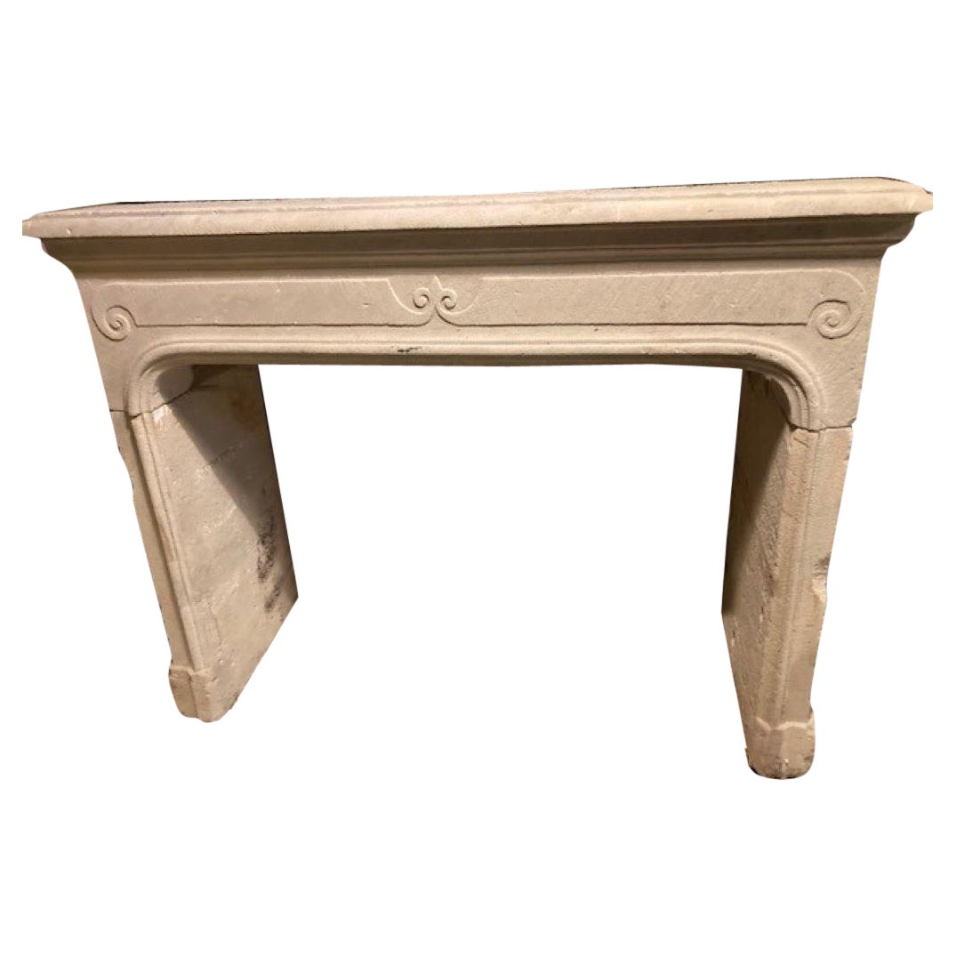 19th Century French Limestone Fireplace Mantel  For Sale