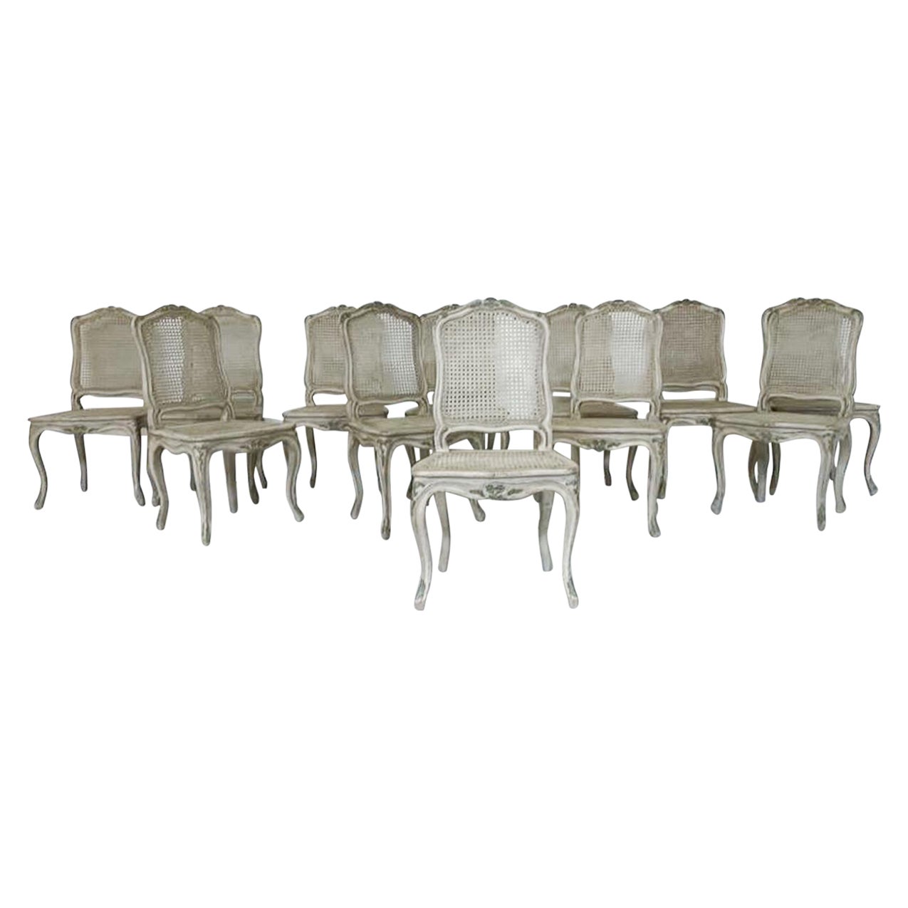 Set of 12 Louis XV Style Cane Chairs, Belgium, 2000s