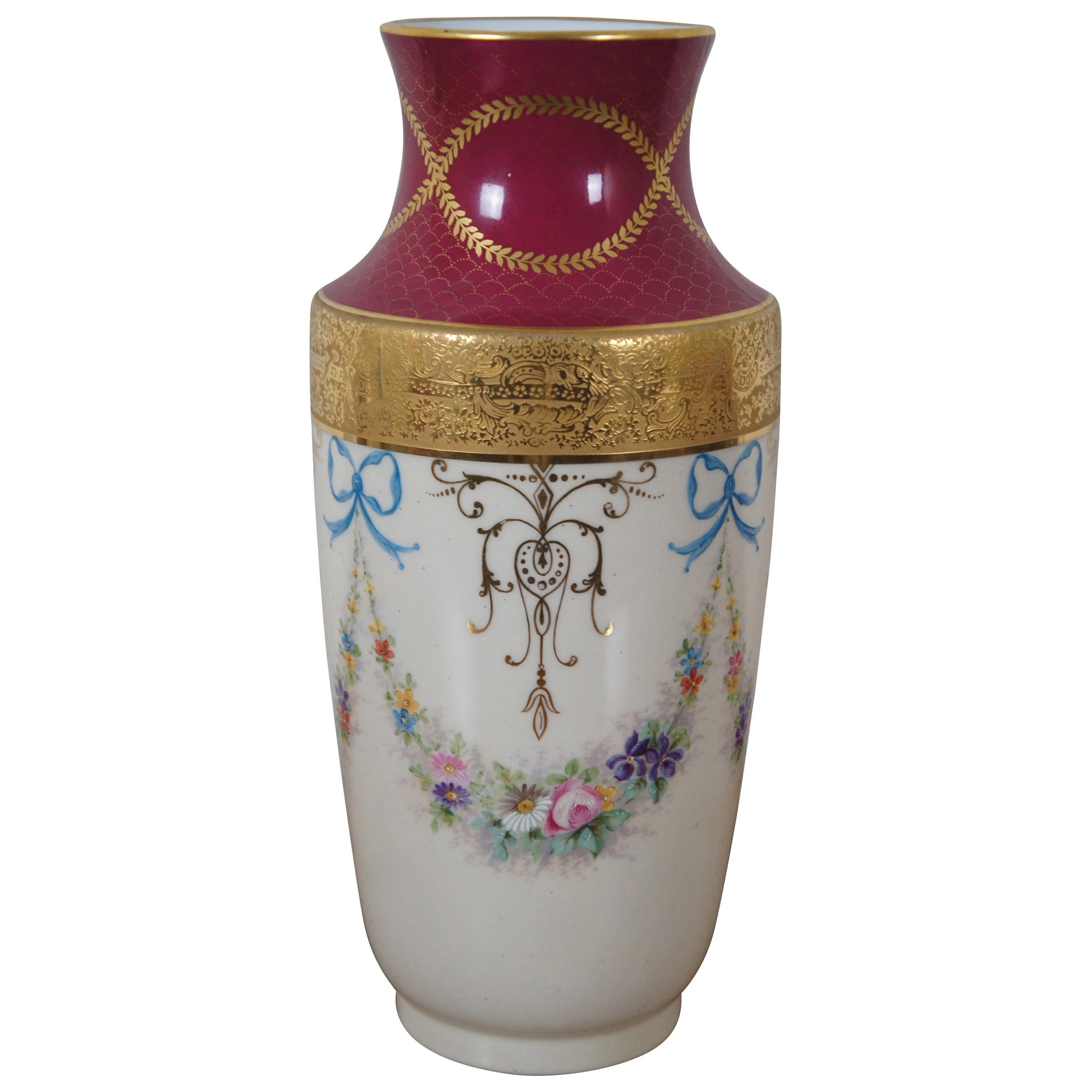 Antique French Perrier & Feippel Limoges Gilt Neoclassical Mantel Vase Urn 12" For Sale