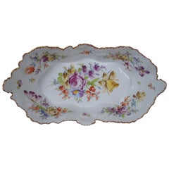 Antique German Dresden Porcelain Gilded Floral Centerpiece Bowl Compote 12"
