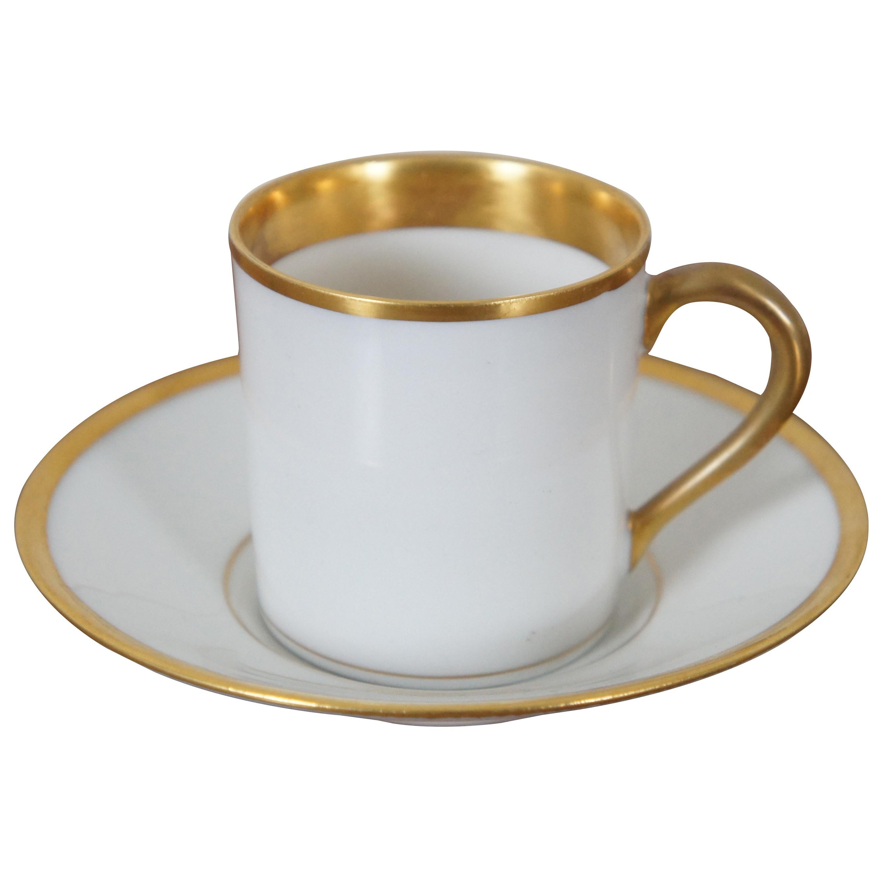 Antique French Limoges Gold Trim Demitasse Tea Coffee Cup & Saucer 5" For Sale