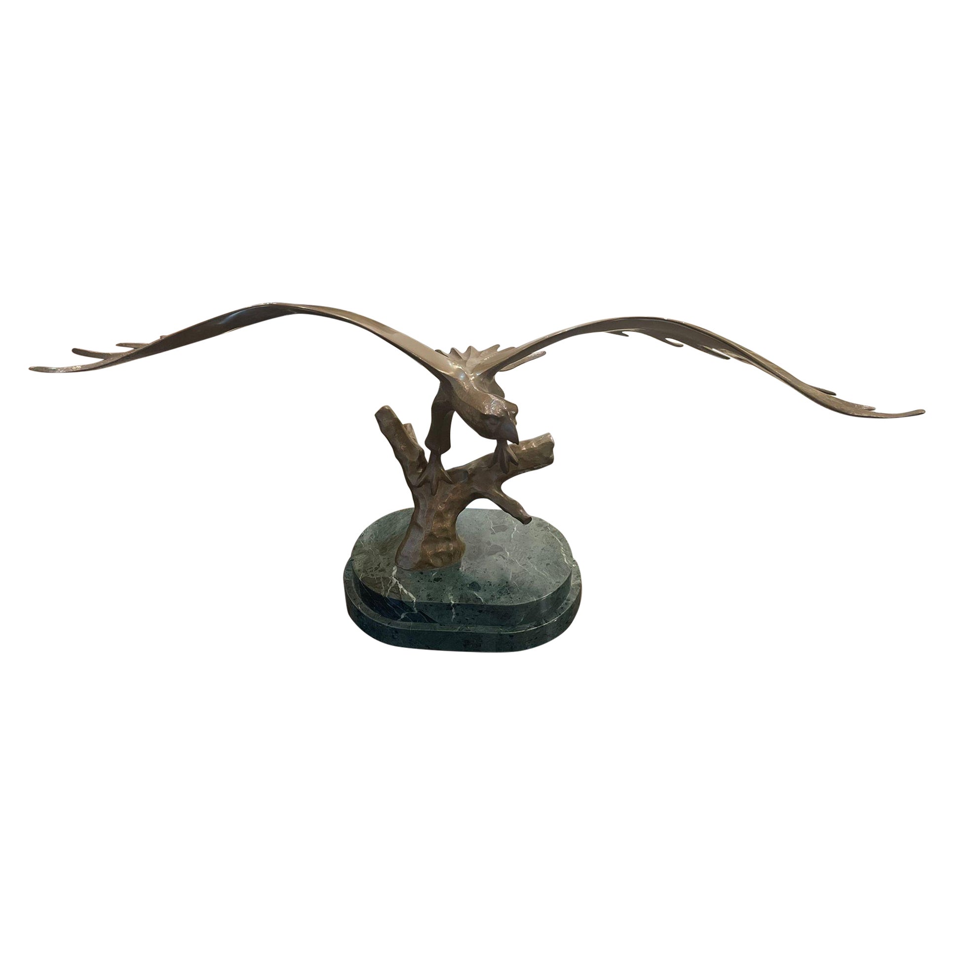 Eagle Bronze Sculpture Mounted on Green Marble Base