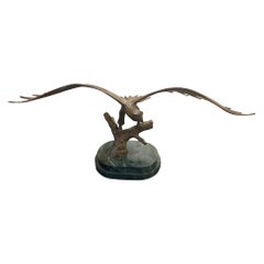 Vintage Eagle Bronze Sculpture Mounted on Green Marble Base