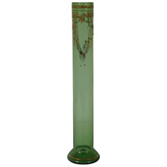 Antique Moser Karlsbad Bohemian Enameled Gilt Green Art Glass Bud Vase 10"