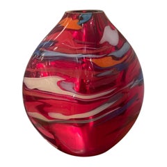 Murano Sculptural Mirrored Red Colored Vase Signed by Davide Dona