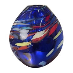 Murano Sculptural Mirrored Blue Colored Vase Signed by Davide Dona
