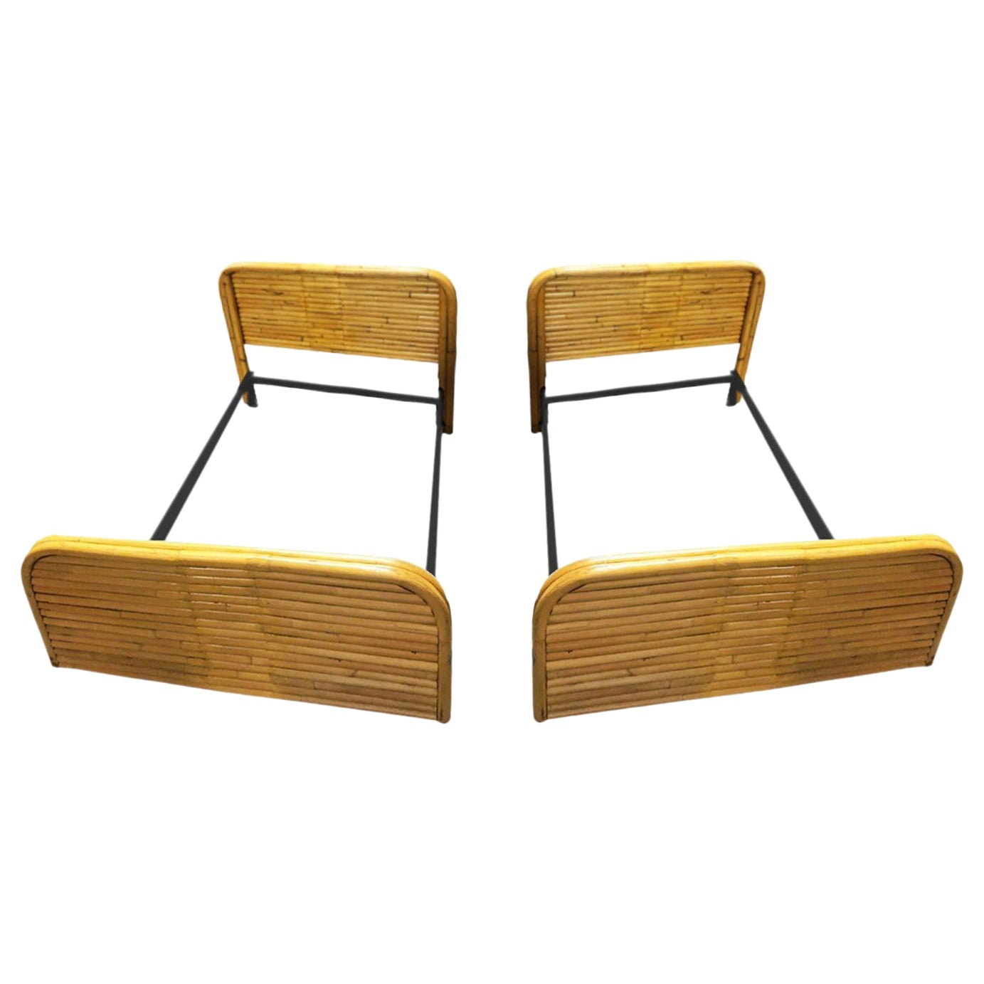 Pair of Mid-Century Restored 1948 Stacked Rattan Twin - Bed Frames Only For Sale