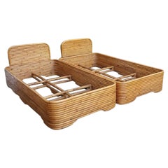 Vintage Twin Size Stacked Rattan Bed-Frame Pair by Seven Seas