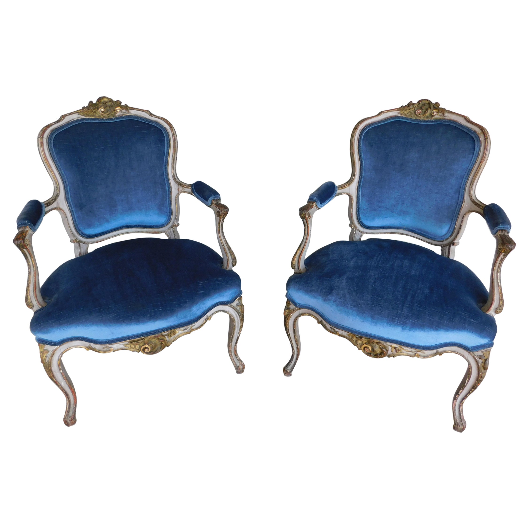Antique French Louis XV Fauteuil Chairs  For Sale