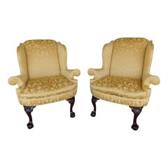 Kindel Winterthur Collection Chippendale Style Wing Back Chairs - a Pair