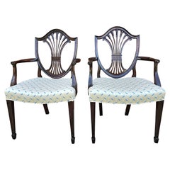 Retro Pair Of George III Style Mahogany Shield-Back and Upholstered Arm Chairs