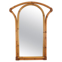 Spanish Bamboo Rattan Rectangular Mirror with Arched Top, 1960s