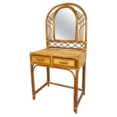 1970s Arched Rattan Vanity with Mirror