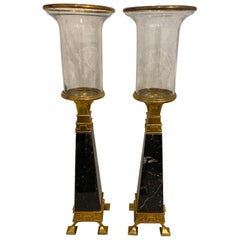 Vintage Pair of Chapman Brass and Marble Obelisks
