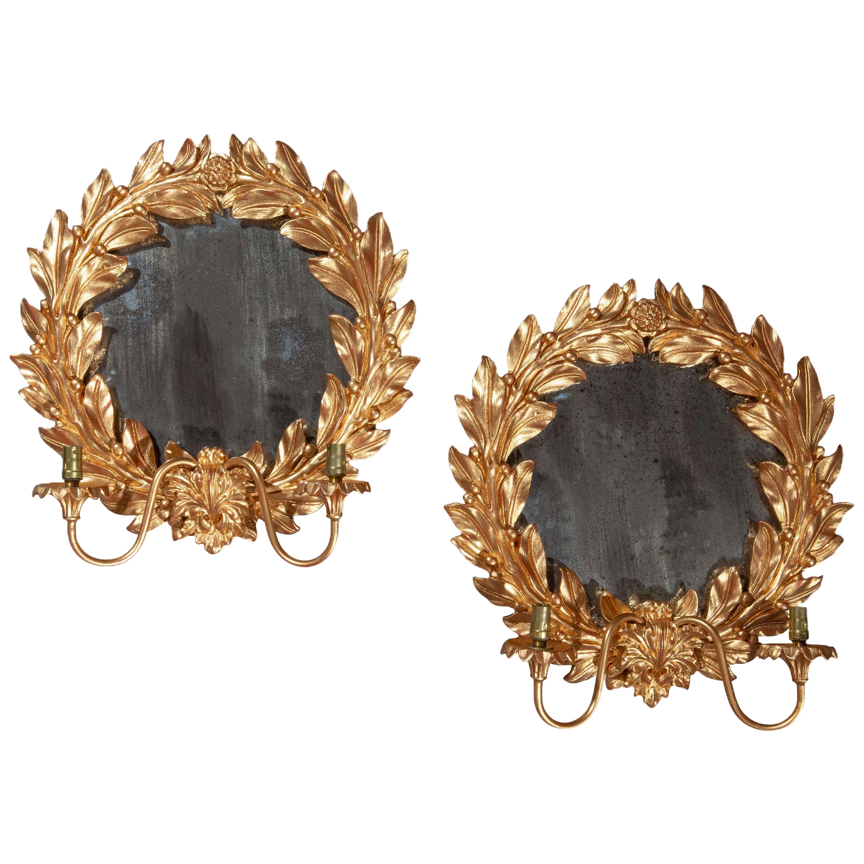 Pair of Laurel Wreath Wall Lights Hollywood Regency Style For Sale
