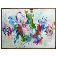 Abstract Painting - Floral Inspired - Walnut Frame - Acrylics on Canvas