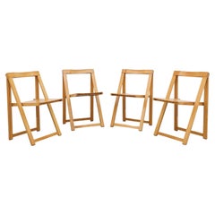 Set of Four Aldo Jacober Blonde Slatted Wood Folding Chairs for Alberto Bazzini