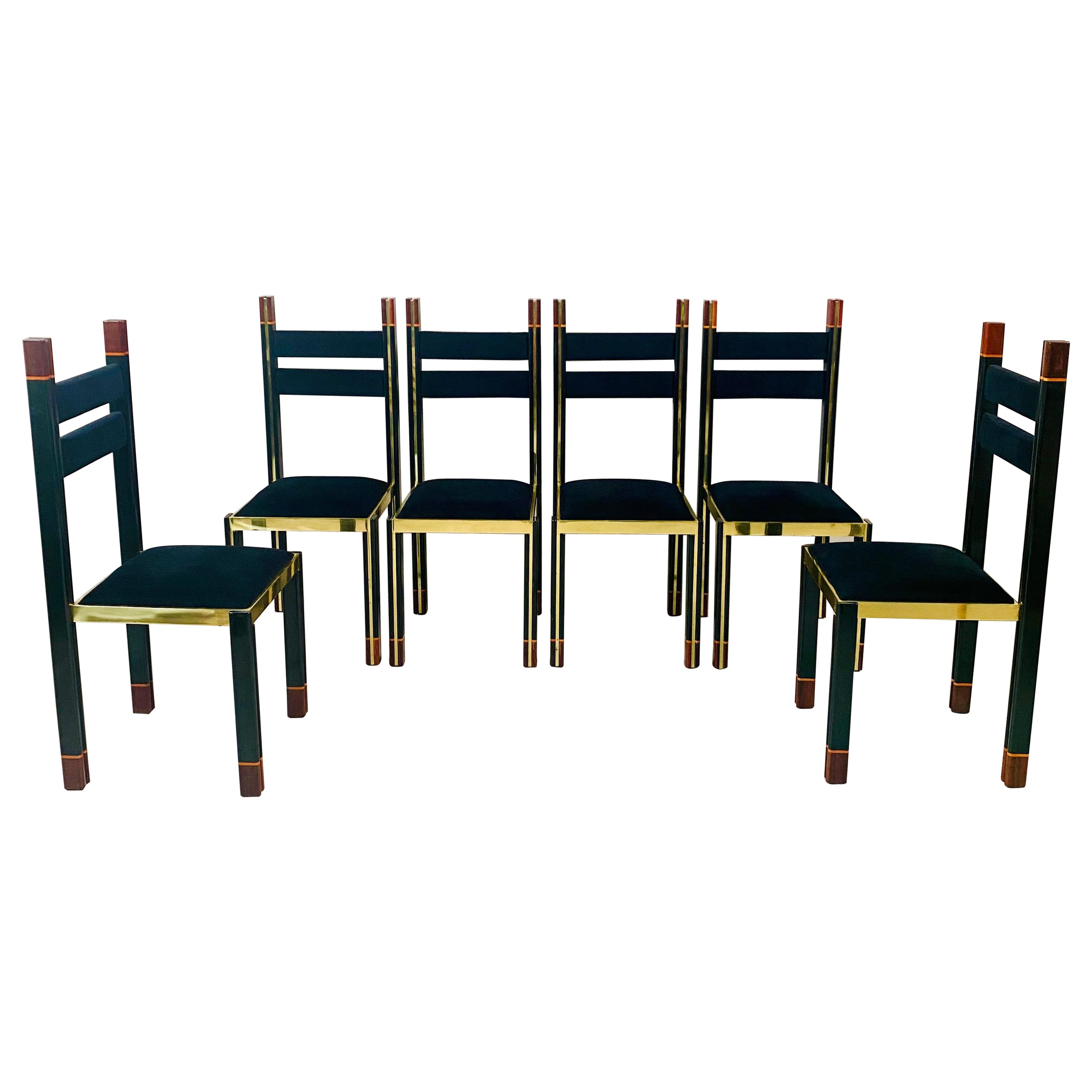 Mid-Century Brass Walnut Dining Chairs by Paolo Barracchia for Roman Deco, 1978