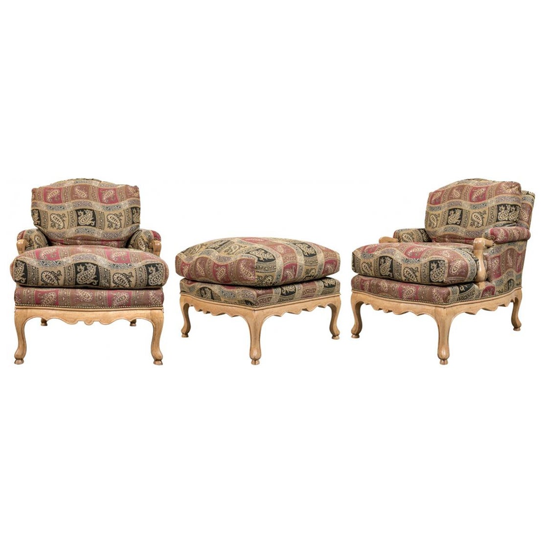 Pair Of J. Robert Scott Lounge Chairs With Matching Ottoman For Sale