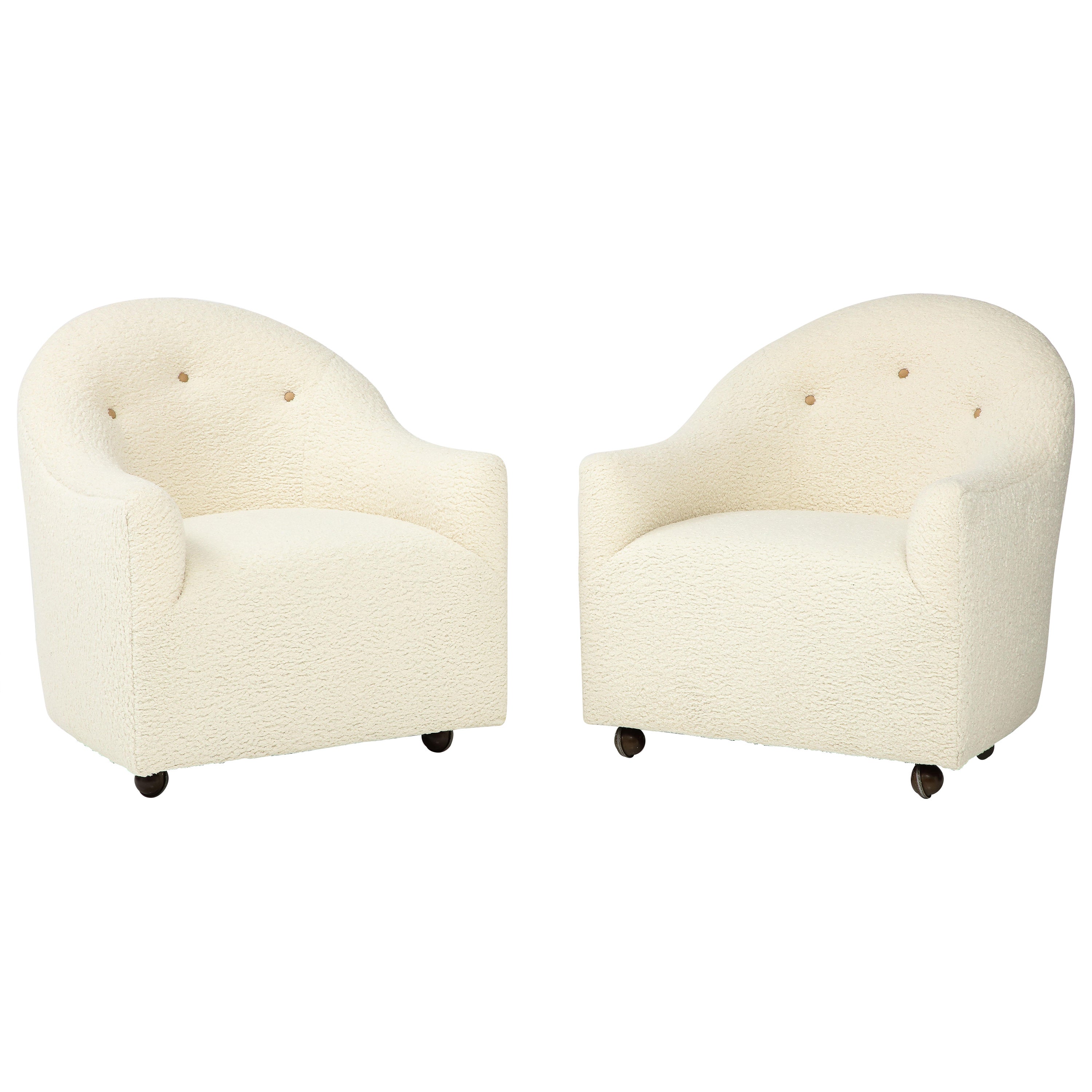Mid Century, Cream Lambswool Club Chairs, Dunbar For Sale