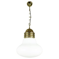 Era espacial Cristal blanco y chapado en oro  Lámpara colgante de metal