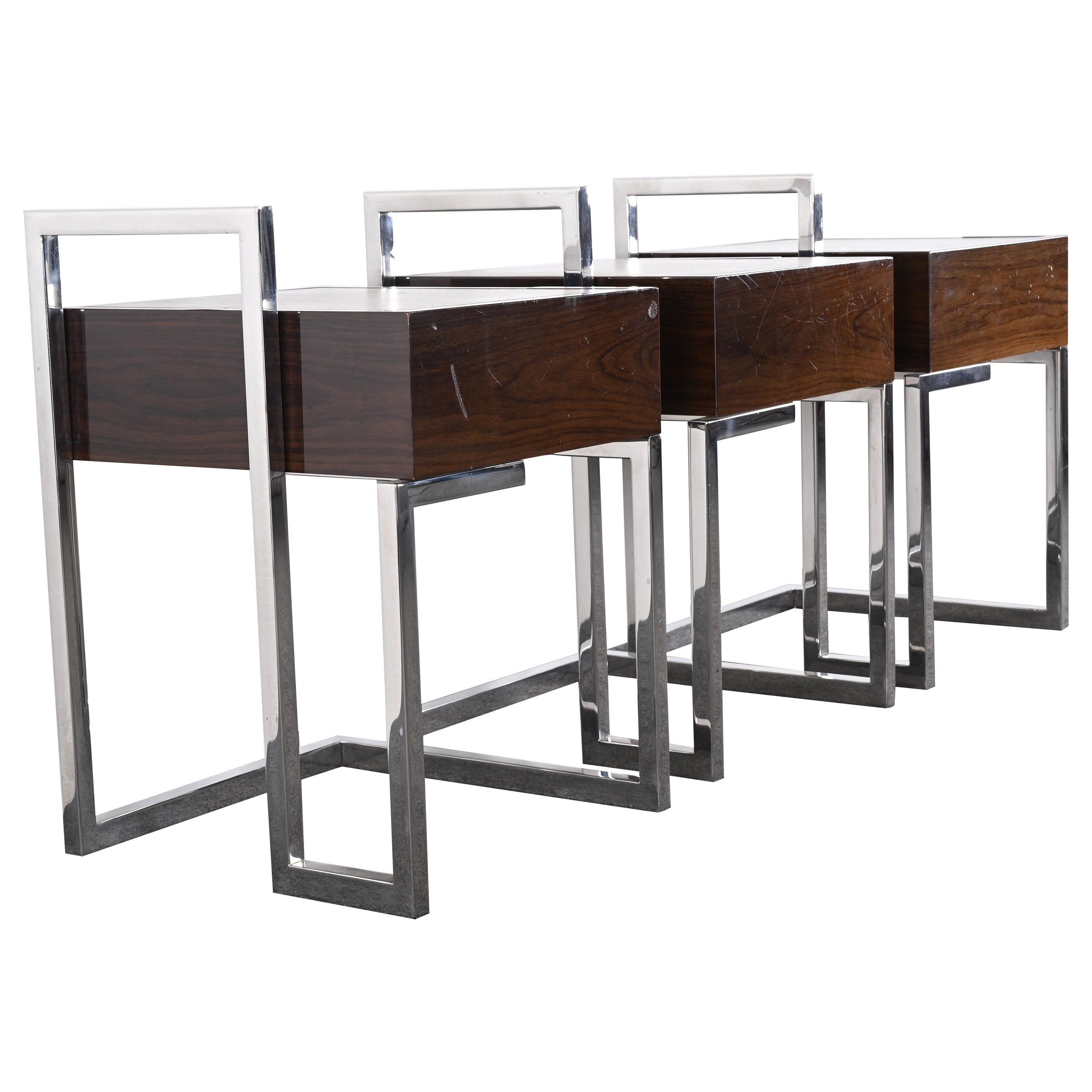 Lacquered Walnut and Stainless Steel End Tables by Vladimir Kagan for Gucci For Sale