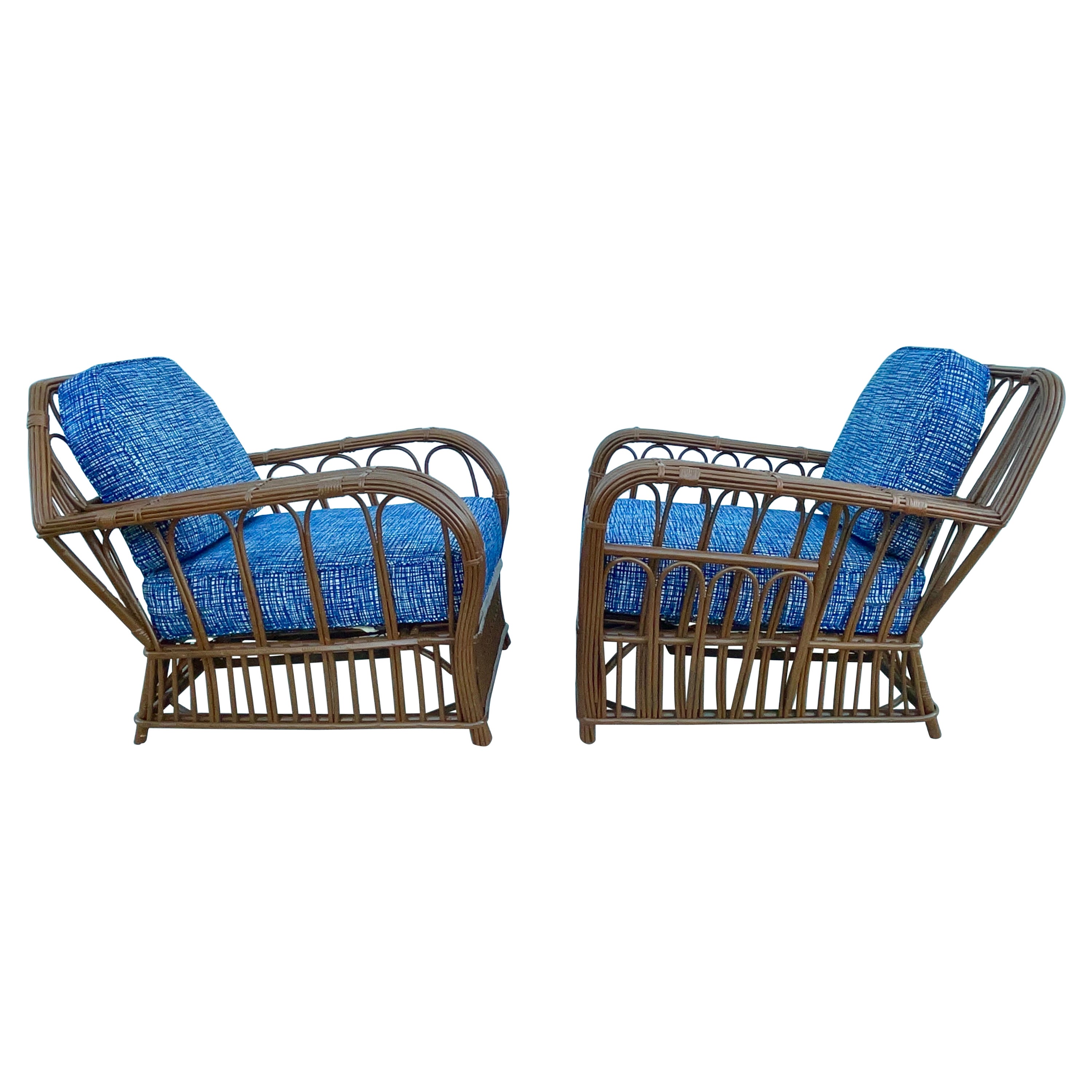 Paired American Art Deco Stick Reed Chairs For Sale