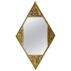 Used Art Deco Diamond-Shaped Brass Frame Wall Mirror, ca. 1920