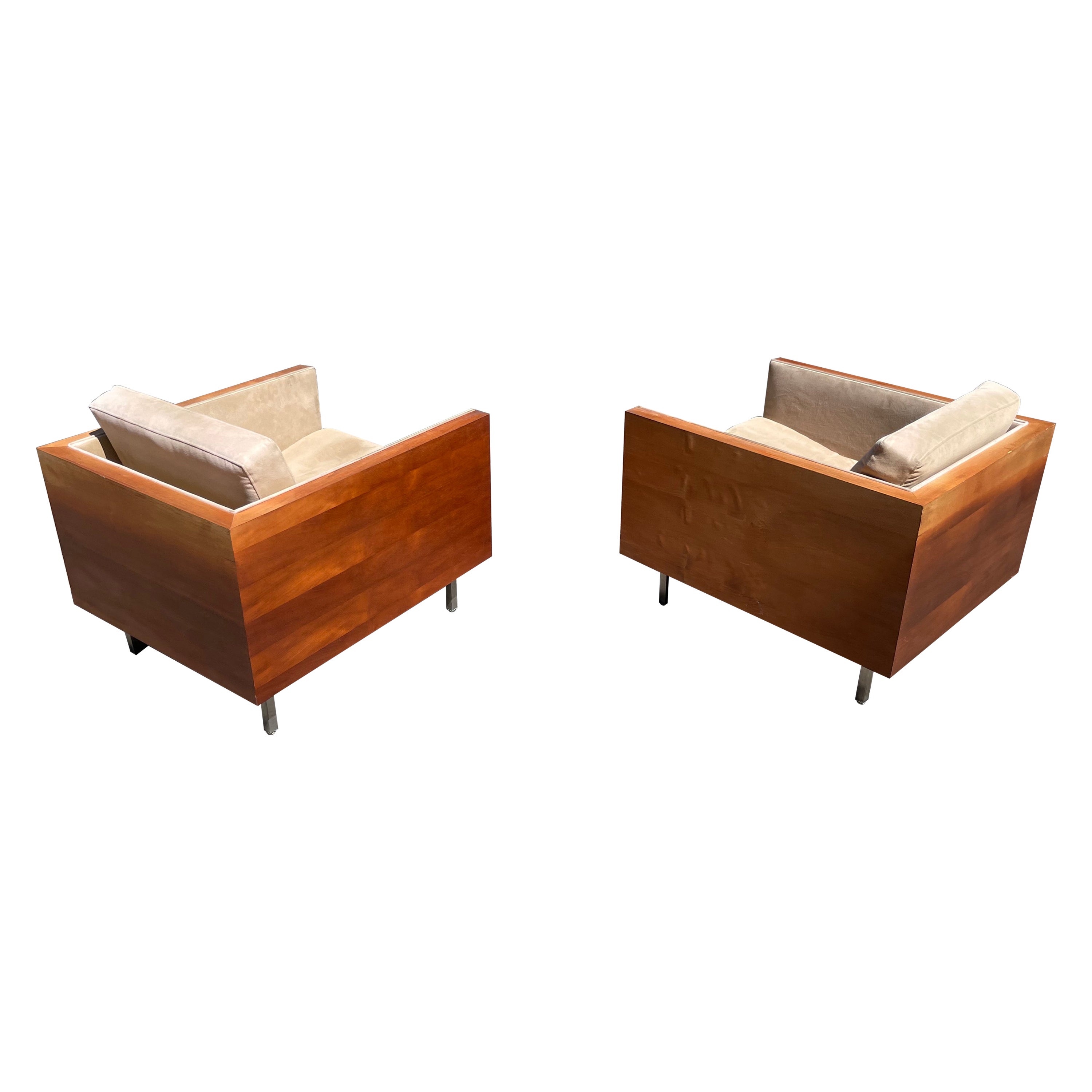 Walnut Case Cube Baughman Style Lounge Chairs - Pair