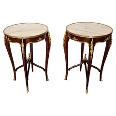 Pair of French Louis XV Style Gilt Bronze Mounted Kingwood Side Tables
