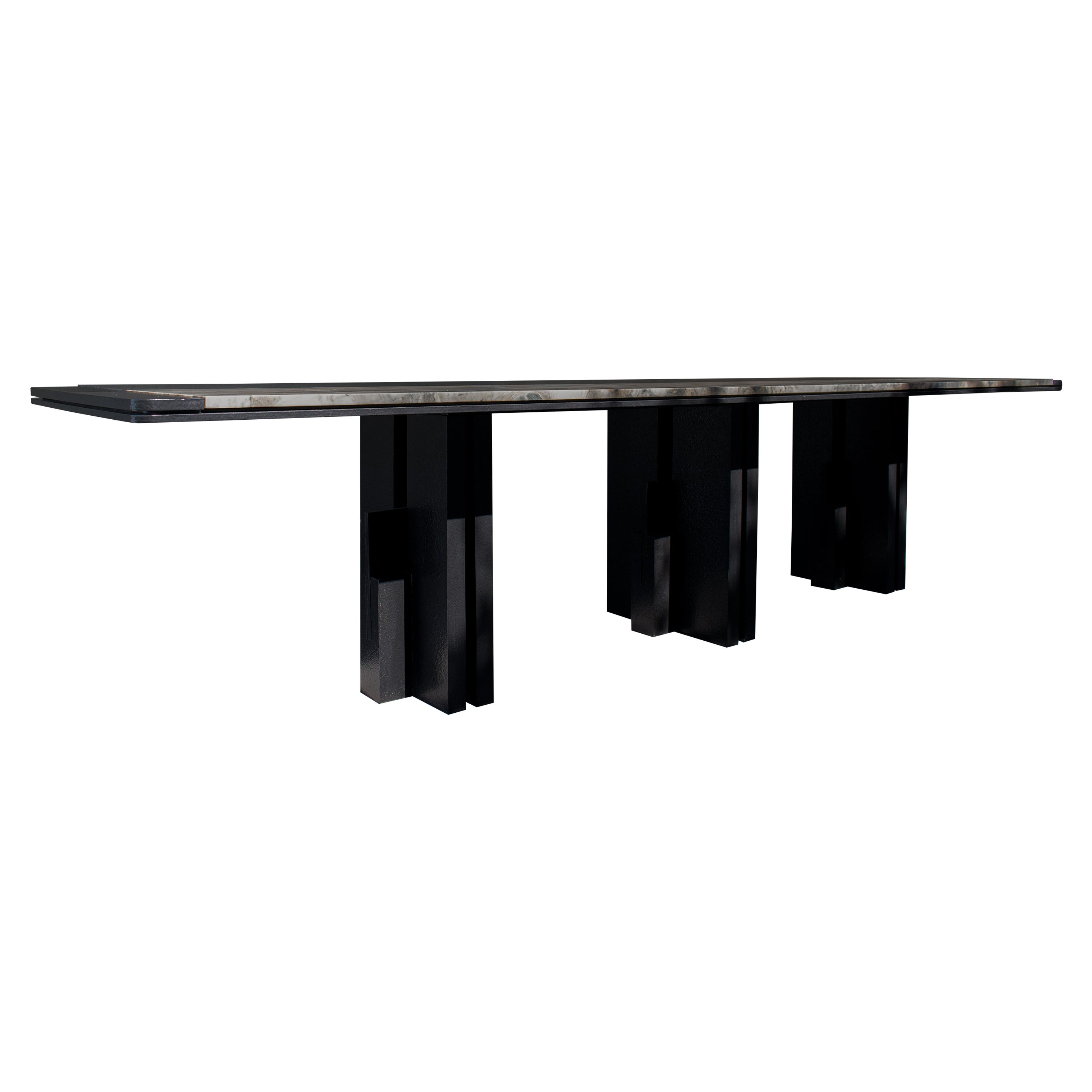 Aluminum, Obsidian, and Marble Amnis Dining Table by Deceres Studio For Sale