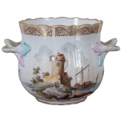 Antique Dresden Porcelain Handled Cachepot Jardiniere Planter Vase 7.5"