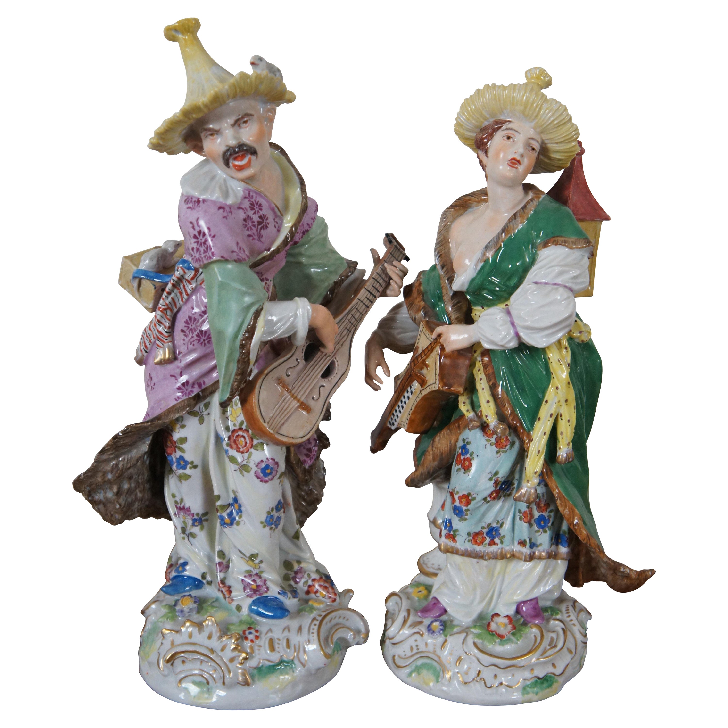 Antique 19thC Carl Thieme Dresden Porcelain Malabar Musician Figurines 13"