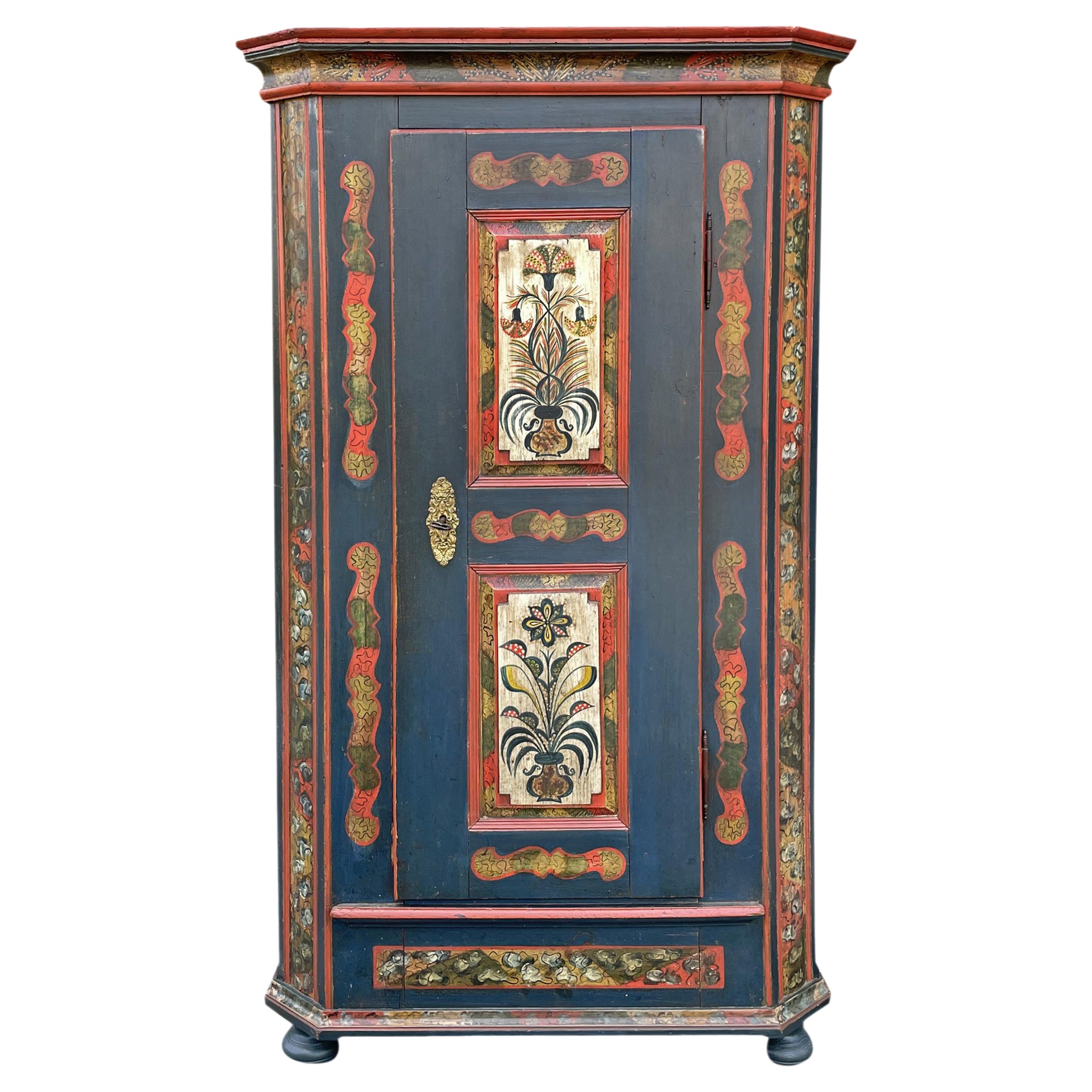 1810 Blu Floral Painted Cabinet - Central Europe