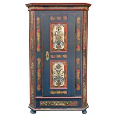 1810 Blu Floral Painted Cabinet - Central Europe