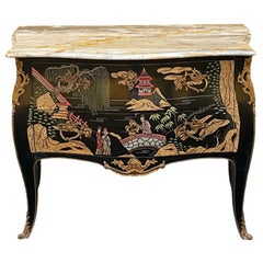 French Louis XV Style Marble Top Chest / Commode - Chinoiserie & Bronze