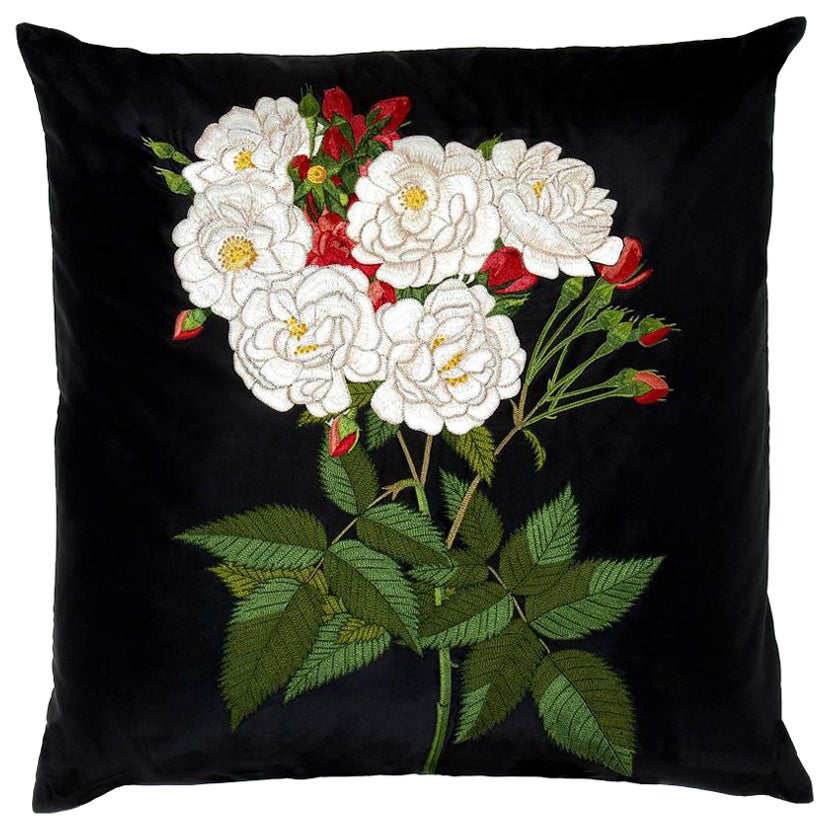 Lost City Hand Embroidered Roses Pillow For Sale