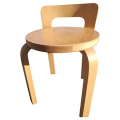 Mid Century Modern Sculptural Birch Stool with Back by Alvar Aalto