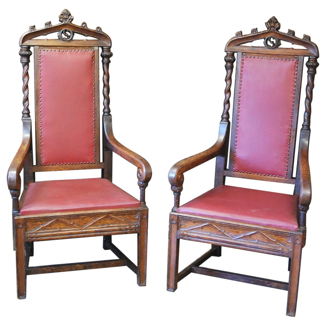 Pair of Gothic Oak Armchairs For Sale