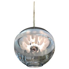 1970s  "Sothie' Italian Murano Glass  Hand Blown Clear and White Pendant Light