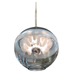 1970s  "Sothie' Italian Murano Glass  Hand Blown Clear and White Pendant Light