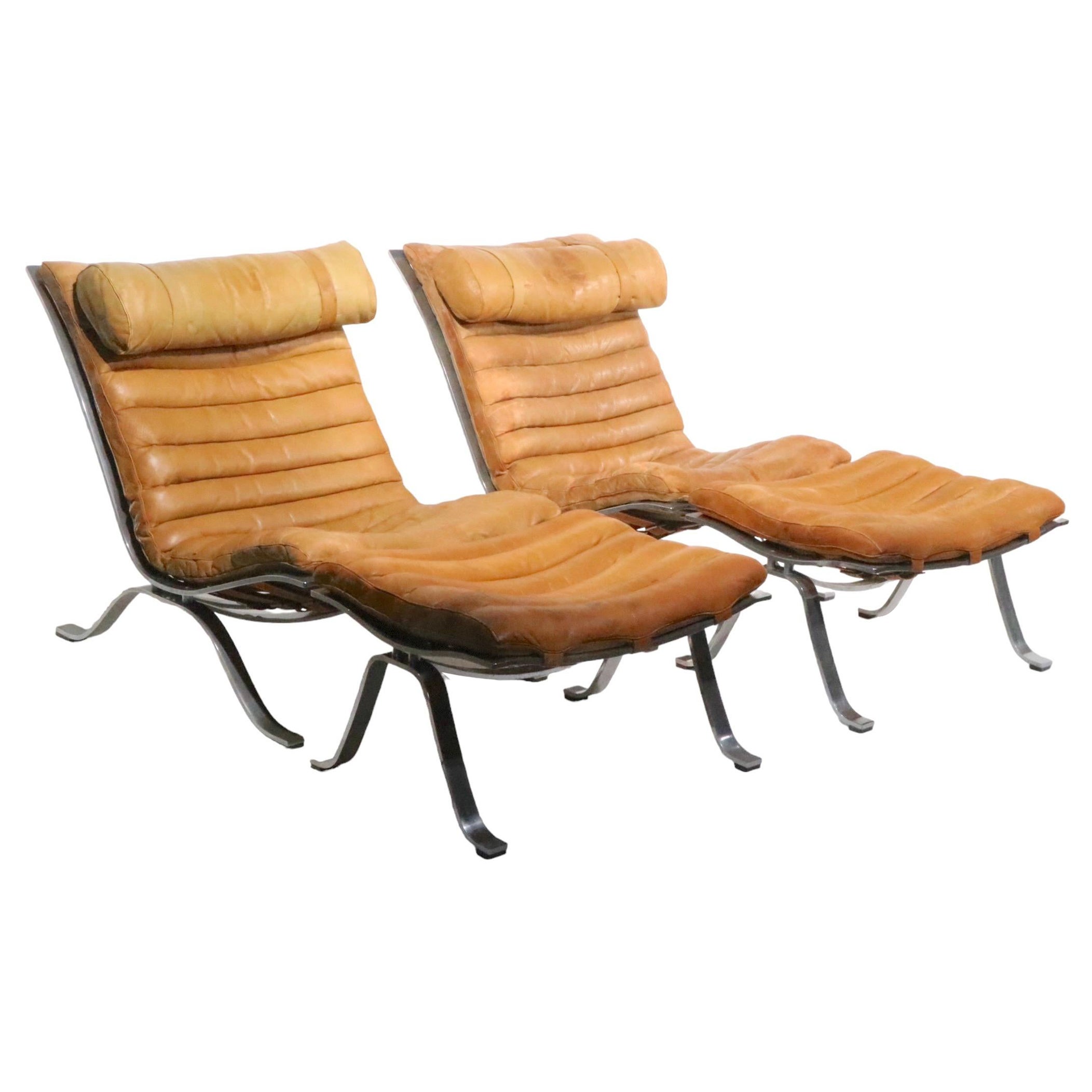Pr. Ari Lounge Chairs with Ottomans by Arne Norell Made in Sweden c. 1960's